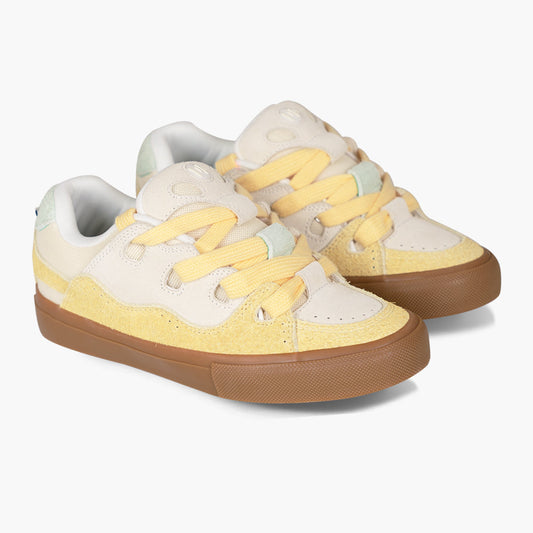 BAKE Yellow white paneled suede low top