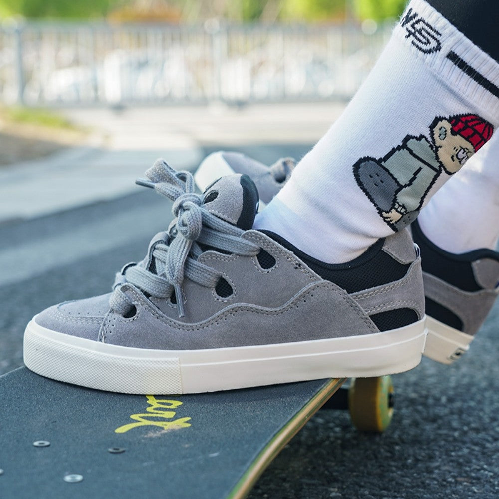 Chaussures de skate décontractées en cuir véritable et daim pour hommes et femmes Ollieskate, couleur unie
