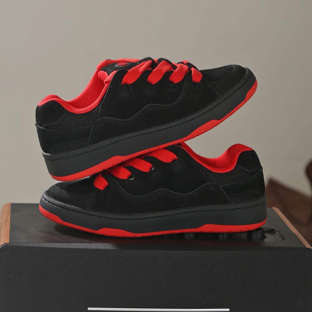 BAKE II black and red stitched low-top suede