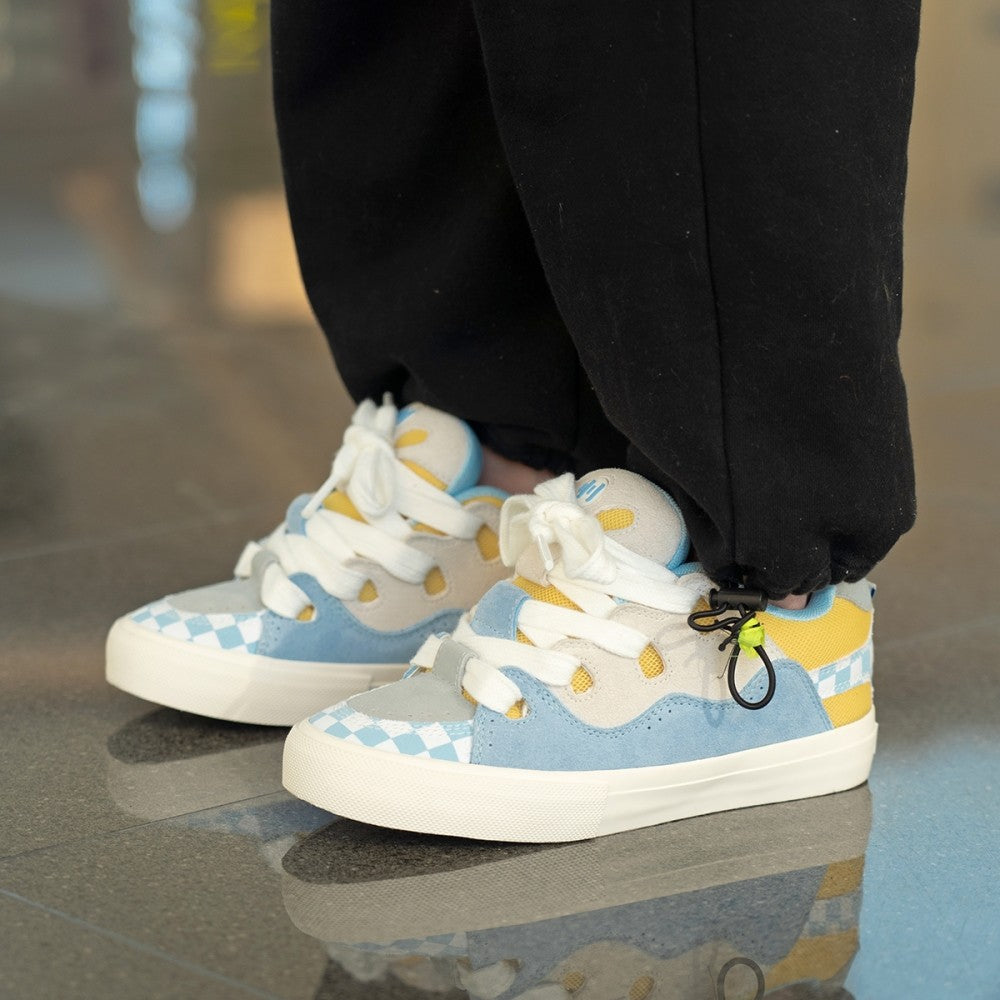 BAKE Blau kariertes Wildleder Low Top