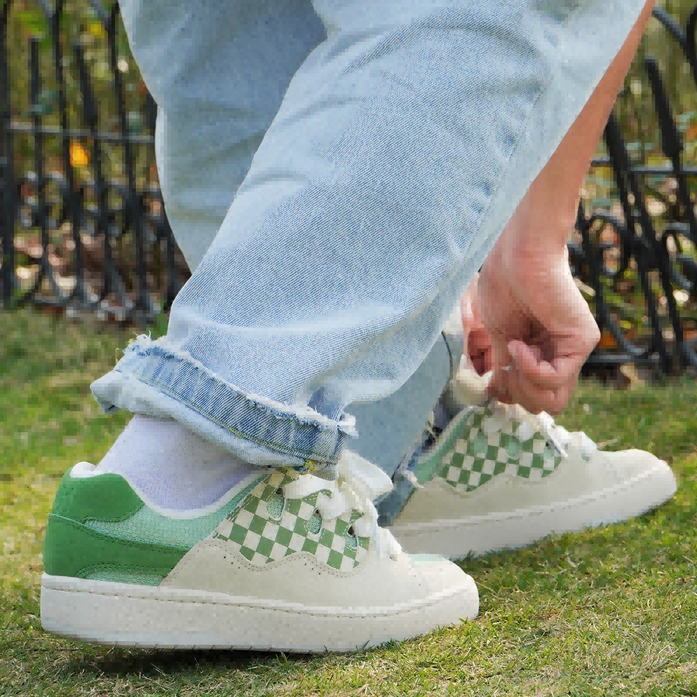 BAKEII Green Grid Platform Low-Top Shoes