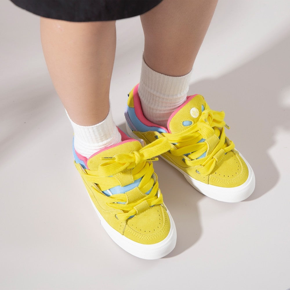BAKE Yellow and multicolor paneled suede low-top