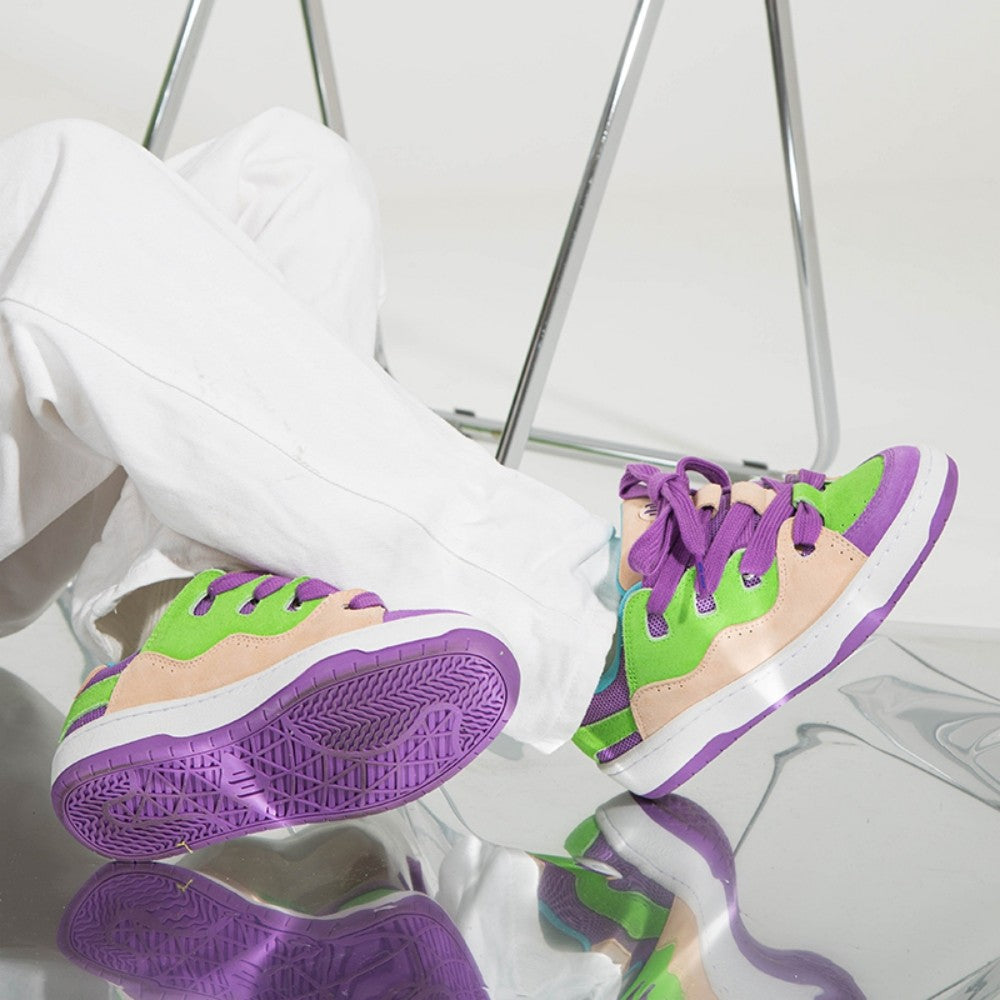 Baskets décontractées en daim et cuir de vachette à coutures multicolores pour hommes et femmes Ollieskate