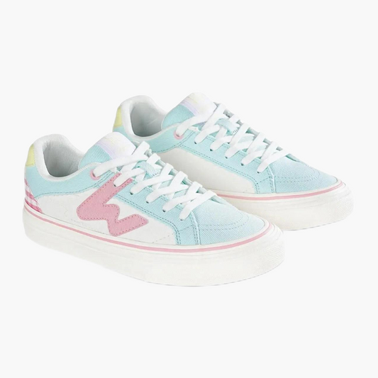 OLLIE hellblaue und rosa genähte Low-Top-Schuhe