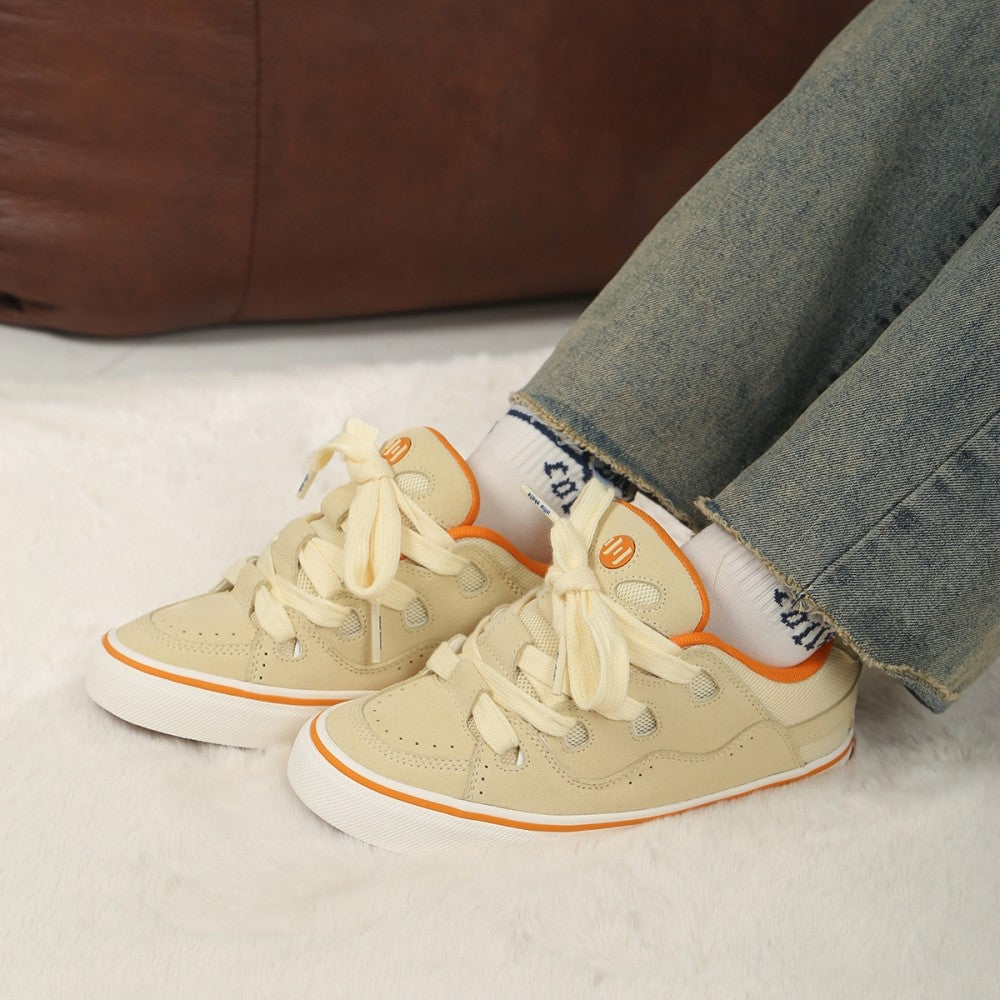 BAKE Apricot and orange paneled suede low top