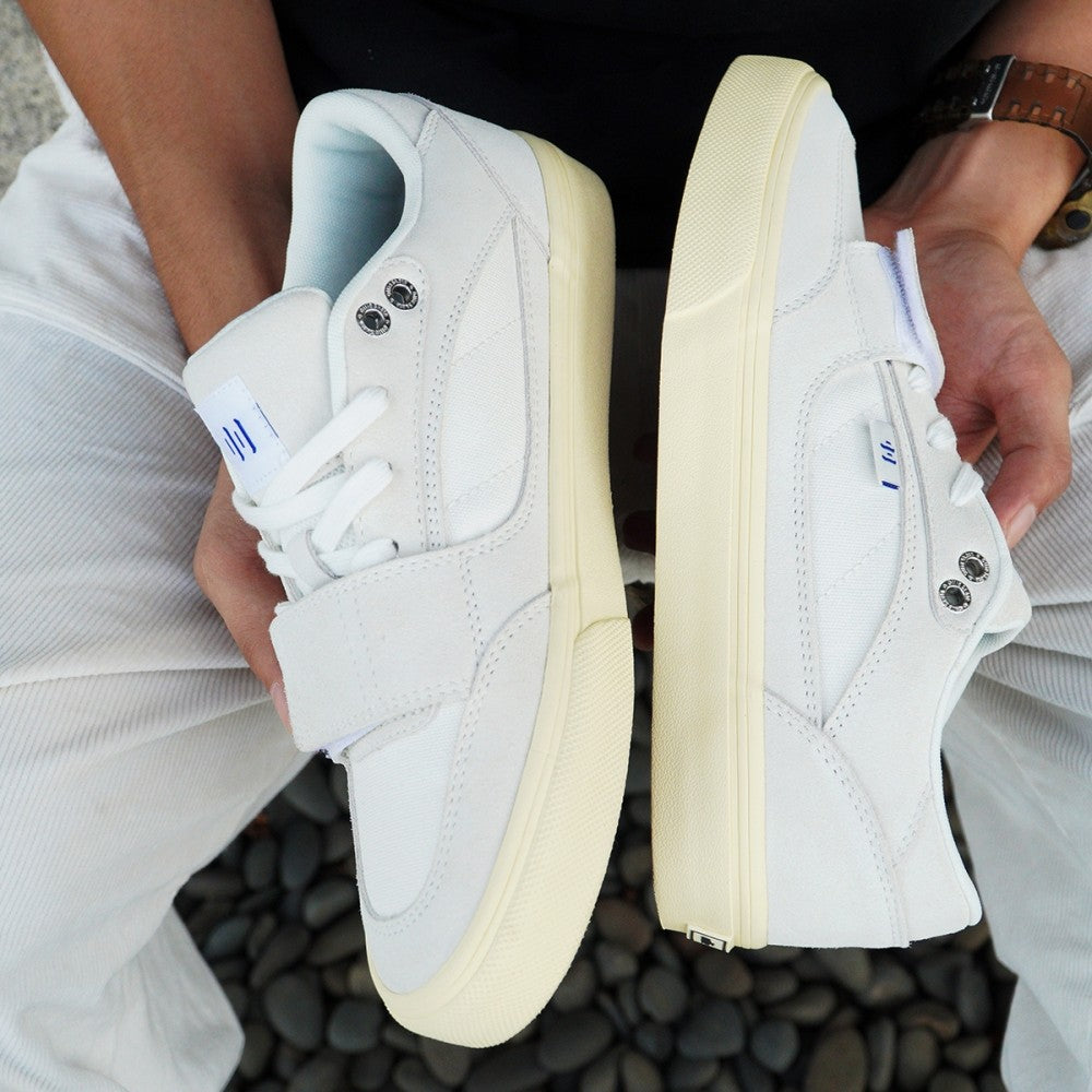 Chaussures de skate blanches Ollieskate pour hommes et femmes en cuir suédé