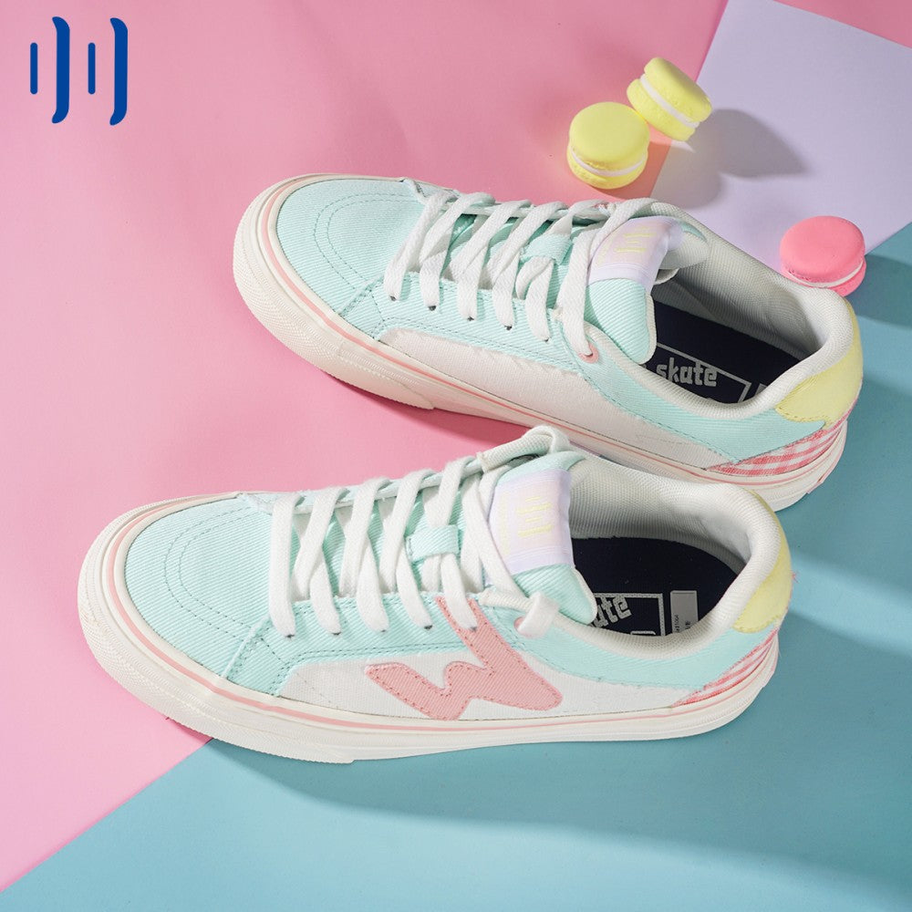 OLLIE light blue and pink stitched low-top shoes