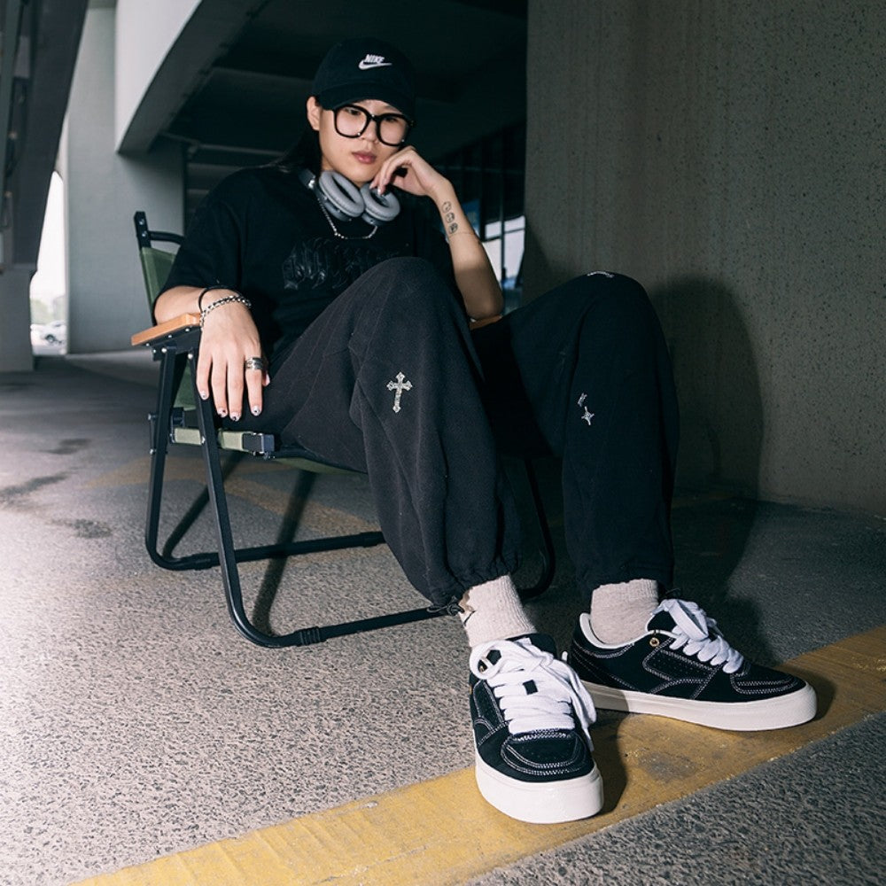 BOL black low-top white thread suede