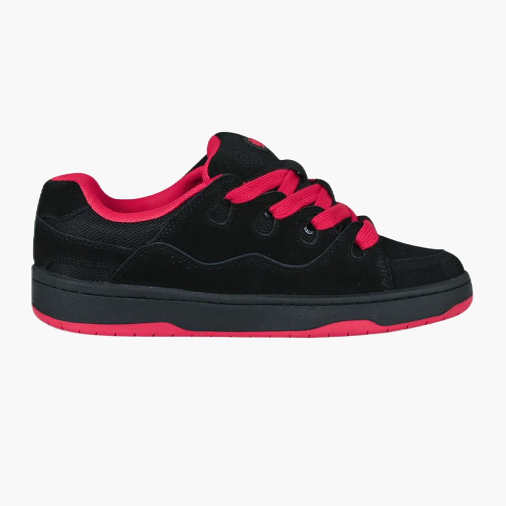 BAKE II schwarz-rot genähter Low-Top-Wildlederschuh 