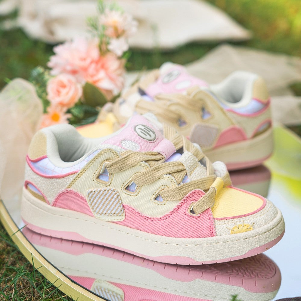 Chaussures de skate décontractées en cuir rose pour femmes Ollieskate 