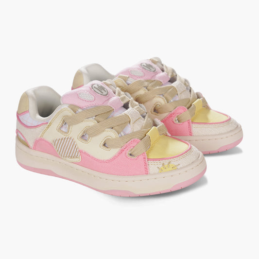 BAKE Apricot and pink check cowhide low top