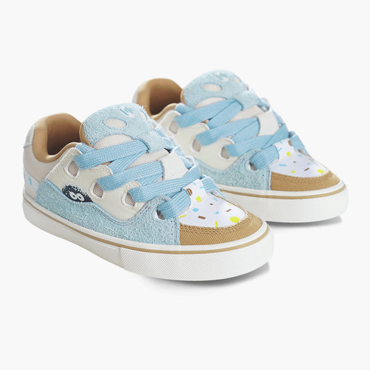 BAKE blue and white paneled suede low top