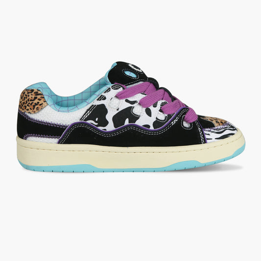 BAKE II black cow print leopard print plaid stitching low top