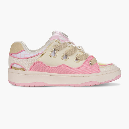 BAKE Apricot and pink check cowhide low top