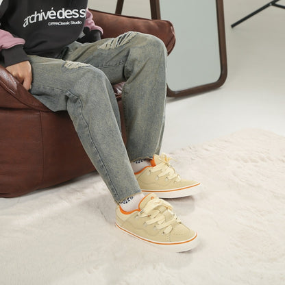 BAKE Apricot and orange paneled suede low top