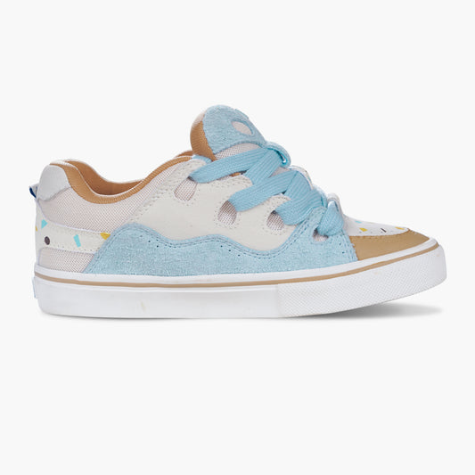 BAKE blue and white paneled suede low top