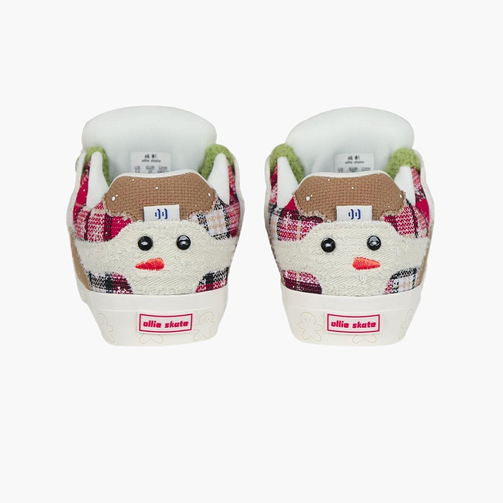 BAKECH Cremeweißer Weihnachtsplüsch-Canvas-Spleißen-Low-Top 