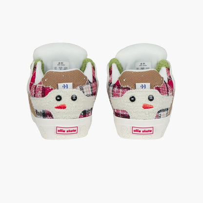 BAKECH Cremeweißer Weihnachtsplüsch-Canvas-Spleißen-Low-Top 