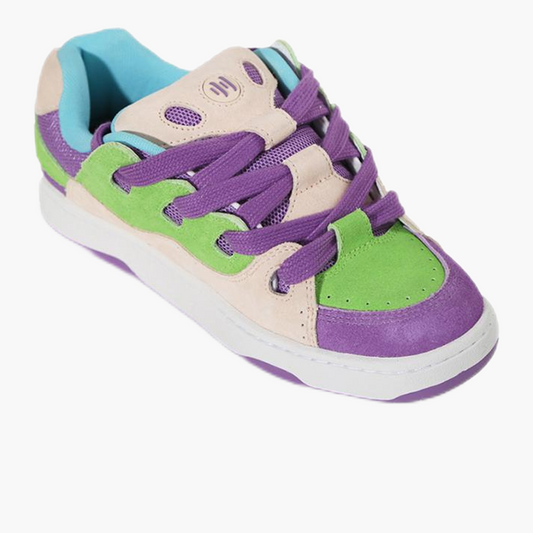 BAKE II Purple multicolor paneled low-top suede